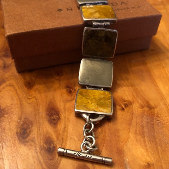 Silpada Sterling Silver Pyrite Bronzite Jasper Stone Toggle Clasp Bracelet B0999